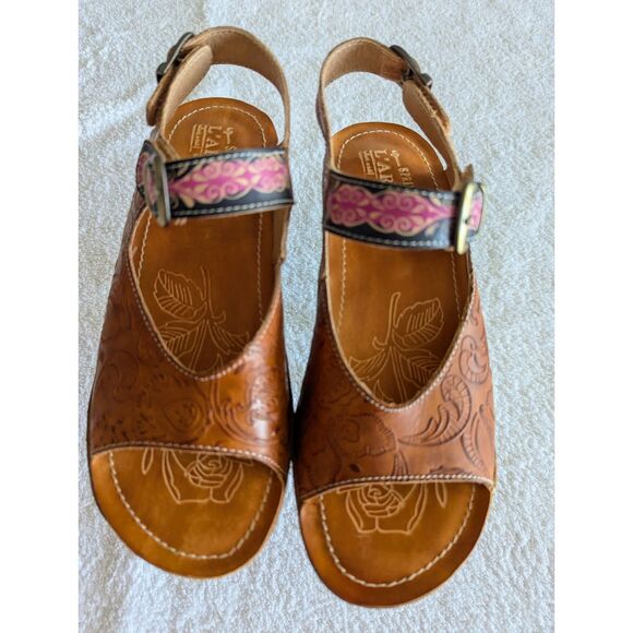 L' Artiste by Spring Step Teddy Leather Wedge Sandals Sz 37 - Picture 9 of 11